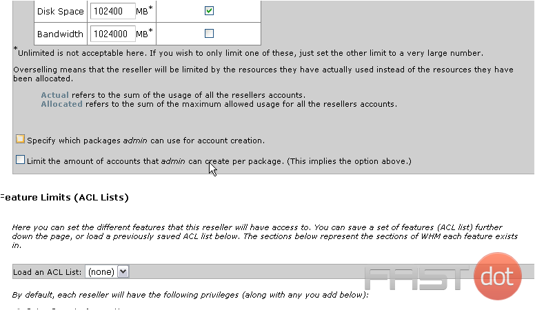 11) Next, you can choose to specify which packages the reseller can use for account creation.
