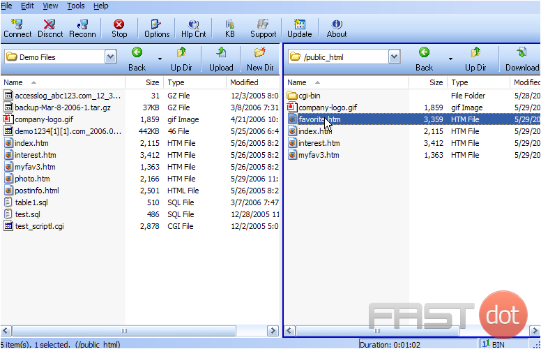7) Now let's download the favorite.htm file from the remote server to our local computer.