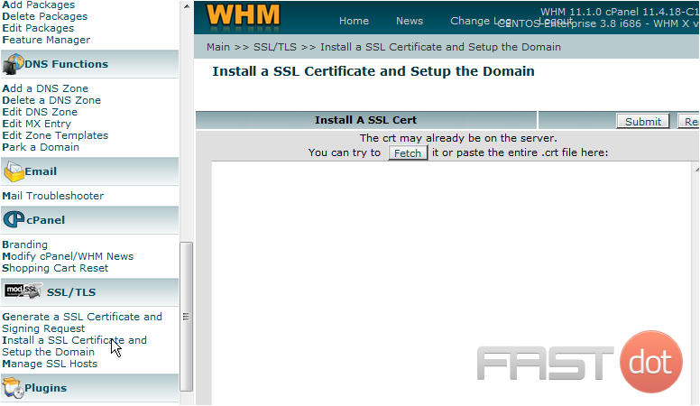 This screen is where you install your newly purchased SSL certificate