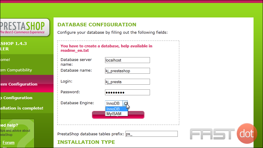 14) Select the Database Engine to use.