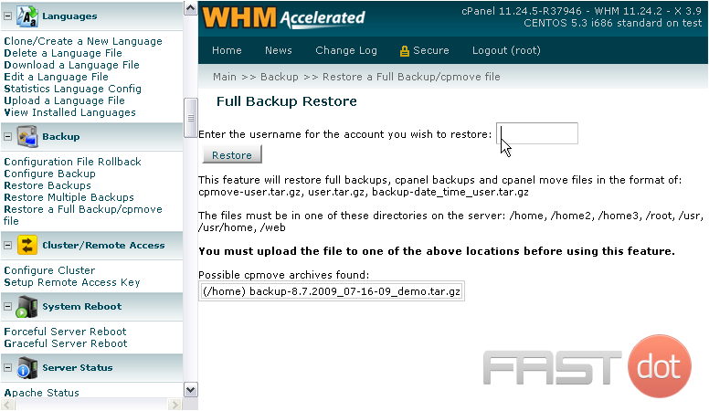 12) Enter the username of the account you wish to restore.