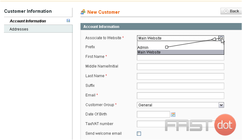 12) Select whether the new customer has access to the admin panel or only the store