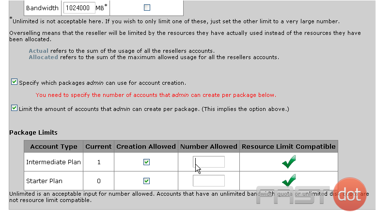 14) Then, give a number allowed for each package. You may use unlimited, if you wish.