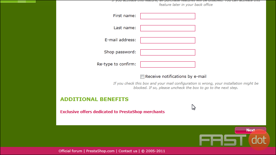 20) Enter your personal information here including your first and last name, e-mail address, and the shop password.