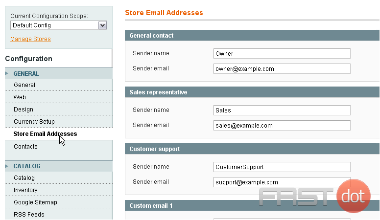 This is where you can set the sender names and email addresses for contact and support emails