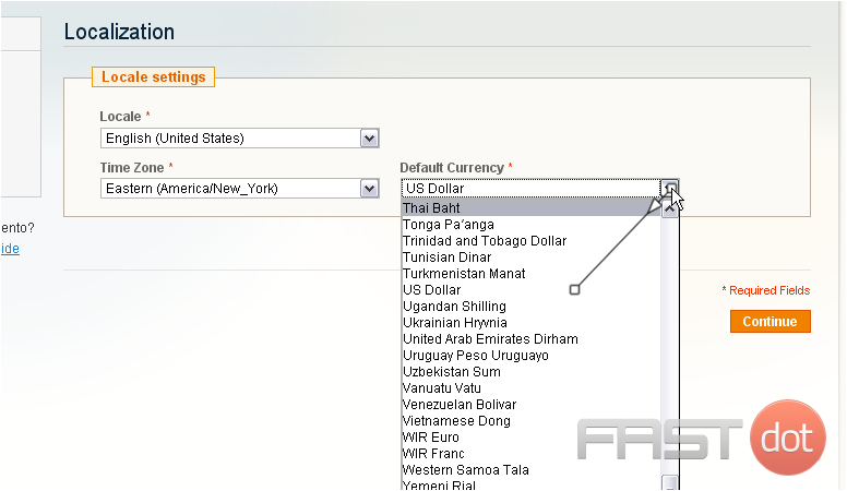 22) Choose the default currency