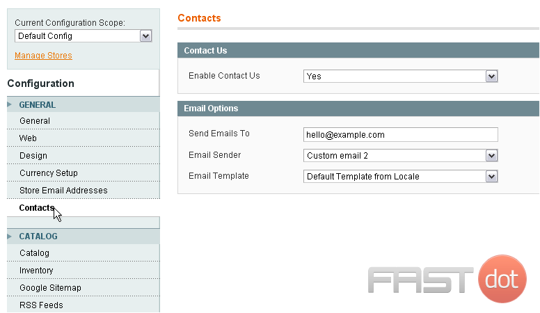 Here, you can enable Contact Us and set other related options