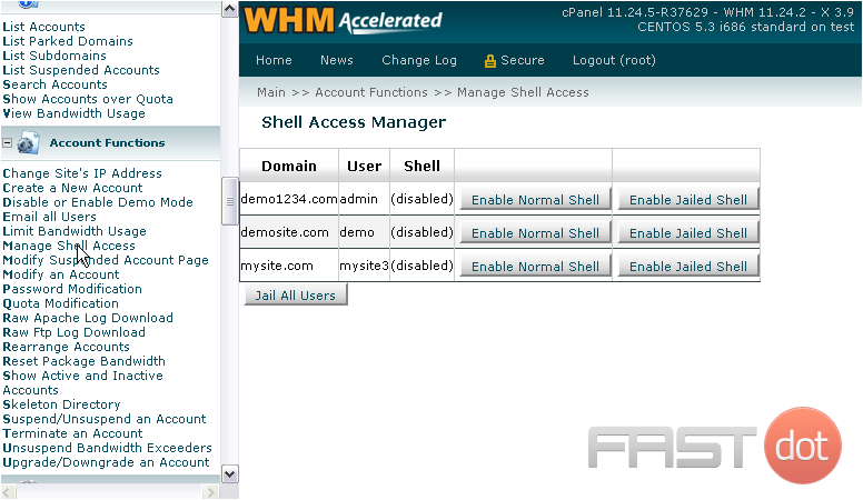 Manage shell access in WHM