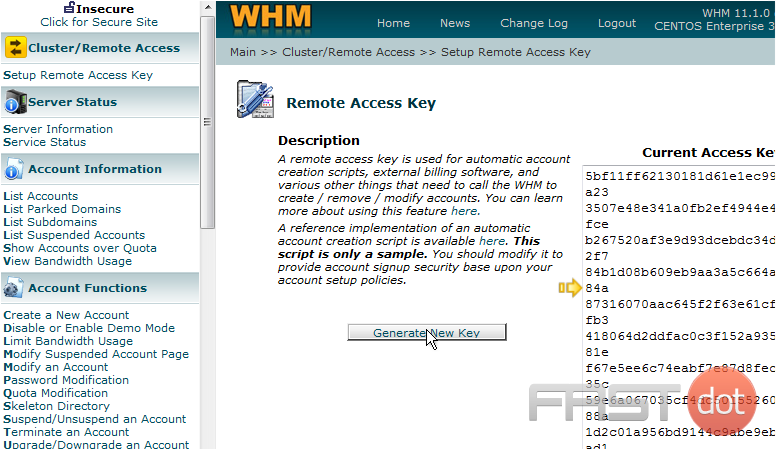 That's it! The Remote Access Key has been reset, and is shown here to the right