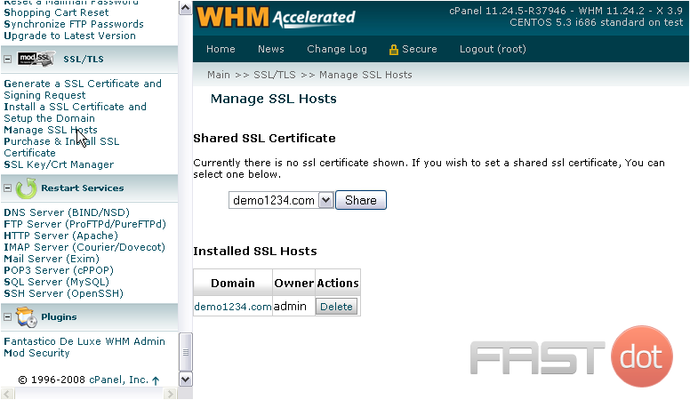 Manage SSL hosts in WHM