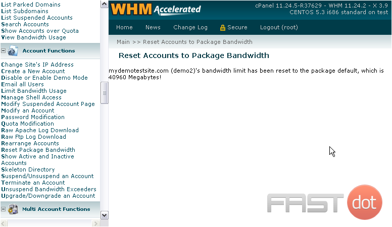 That's all there is to it! The account's bandwidth limit has been reset to the package default of 40 GB.