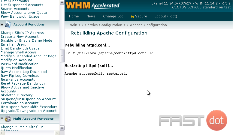 Apache's configuration file, httpd.conf, has now been rebuilt to include any previously missing accounts.