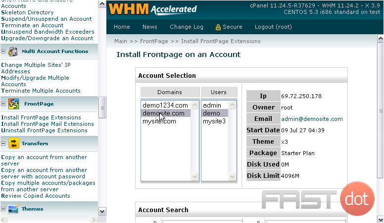 3) Select an account's domain or username from the list, or search for an account below.