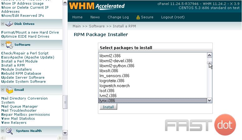 install new software using RPMs in WHM
