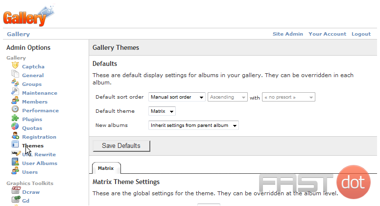 Change themes in Gallery2