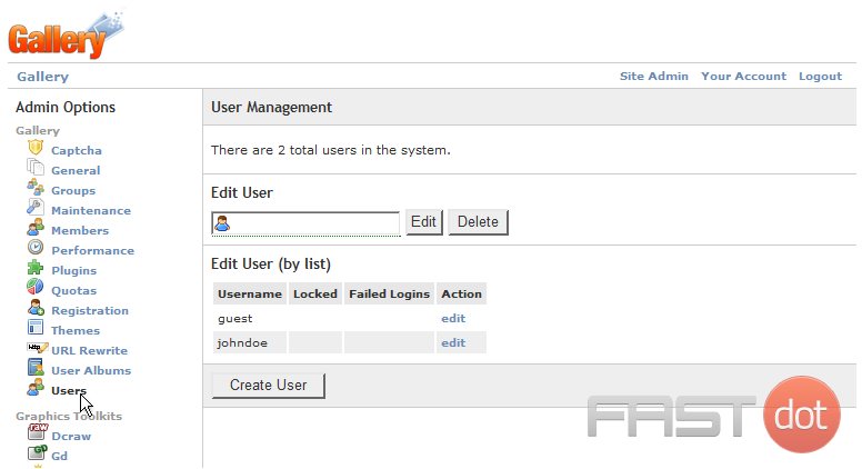 Manage users in Gallery2