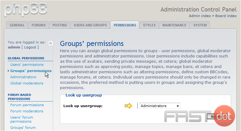 Manage group permissions in phpBB
