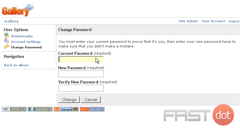 Change your password in Gallery2