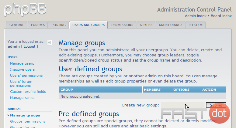 Manage groups in phpBB