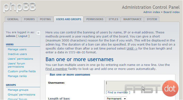 Ban users in phpBB