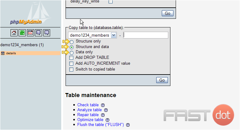copy a database table with phpMyAdmin