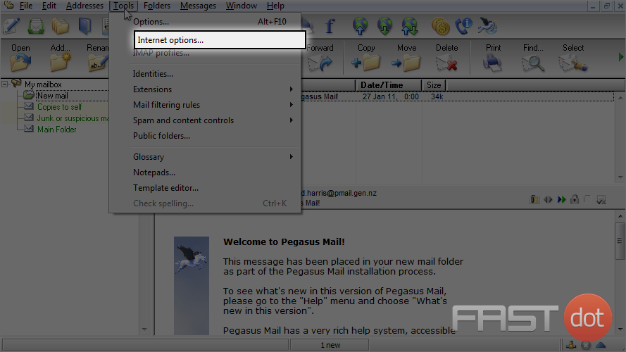 Setup an IMAP account in Pegasus Mail