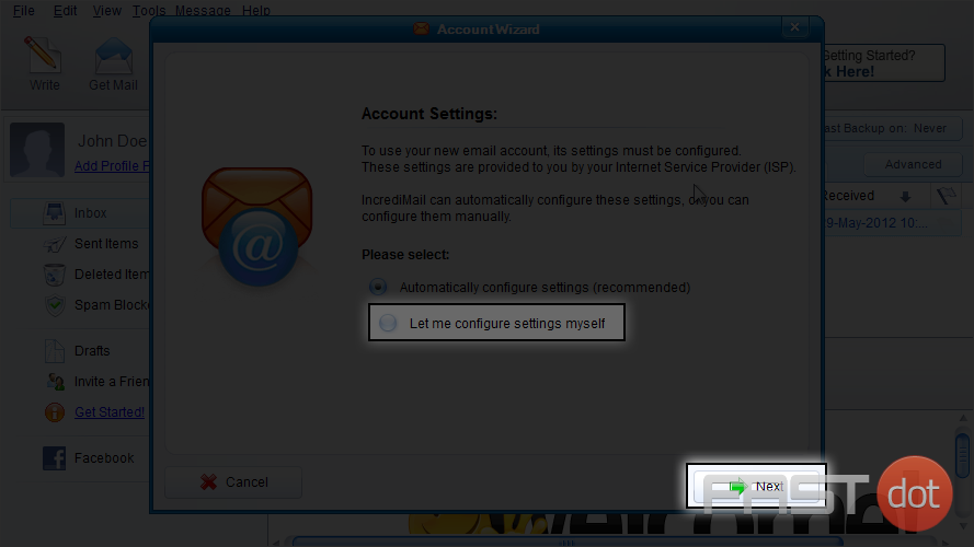 Configure a POP email account in IncrediMail