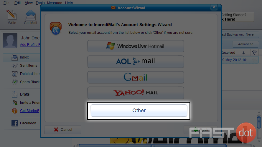 Configure a POP email account in IncrediMail