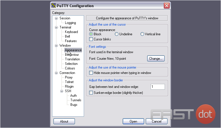 Change the appearance of PuTTY