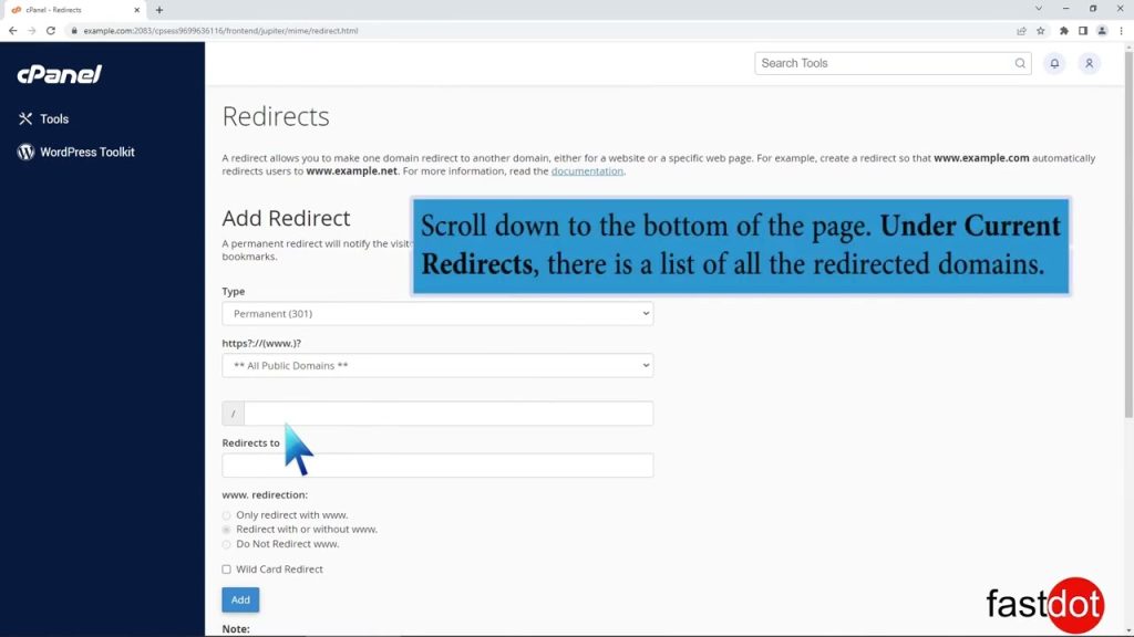 how-to-remove-domain-redirect-in-cpanel-with-fastdot