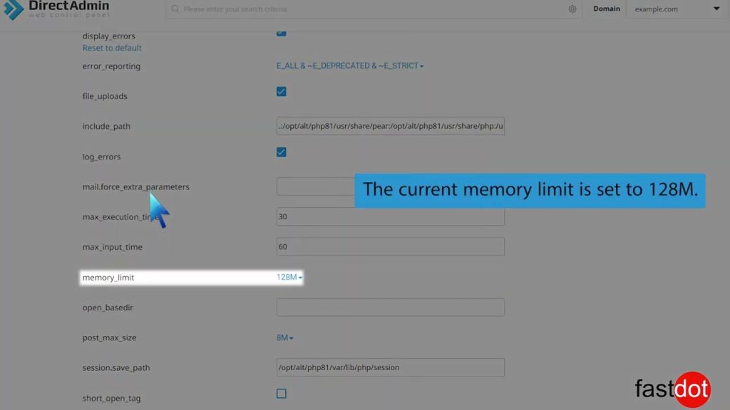 how-to-increase-or-decrease-php-memory-limit-via-cloudlinux-selector-in-directadmin-fastdot