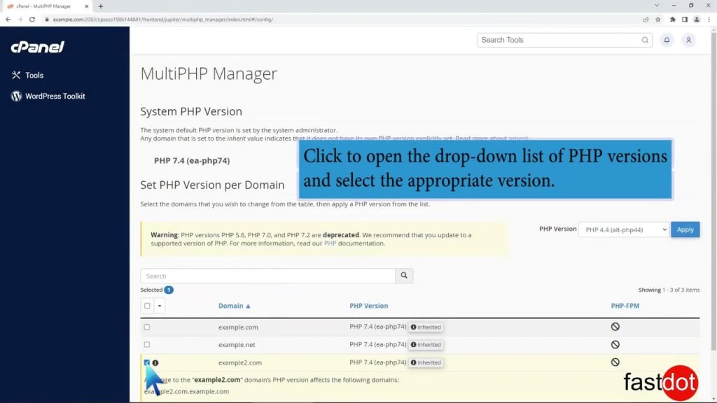 how-to-set-the-php-version-per-domain-using-cpanel-with-fastdot